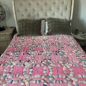 Granny Patchwork Double Wedding Ring Scrap Quilt Hand-Sewn Trippy Hippie 1969